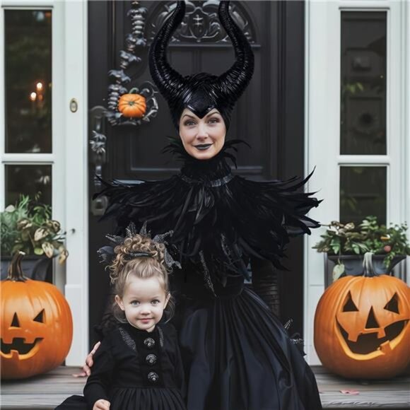 Evil Queen Horns Headpiece | Black Cape Shawl Costume Accessories - Picture 3 of 5